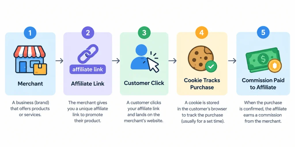 Understand how affiliate marketing works from merchant to commission